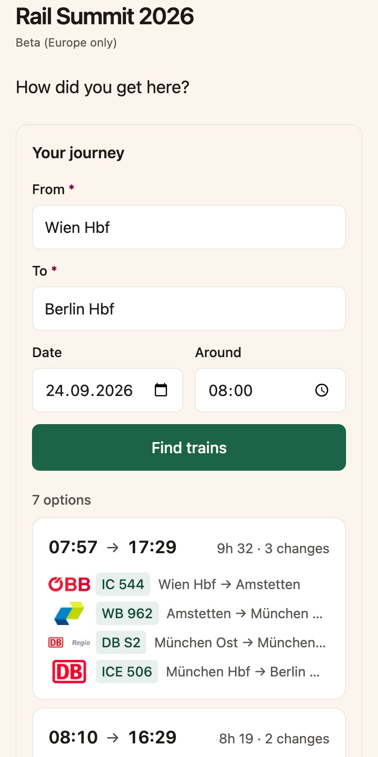 Adding a train journey on a phone
